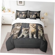 Cat Comforter Set Size 7 Pieces Girls Kids Pet Cats Bedding Set Cute Twin Gray
