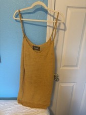 Reformation Mustard Yellow Knit Summer Dress Size XL Strapy Sleeveless