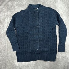 L.L. Bean Mens L Navy Blue Cable Knit Crewneck Cardigan 100 Cotton Grandpacore