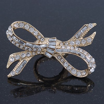 Statement klar österreichische Kristall Schleife Flex Ring in goldfarben - 65 mm quer -