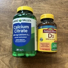 Spring Valley Calcium Citrate 600 Mg 300 Count + Nature Made D3 1000iu 350 Count