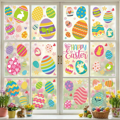 9 Sheets Easter Window Clings Decorations, Happy Easter Eggs Window Stickers 
