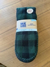 Muk Luks Winter Green Plaid Cabin Cozy Slip Resistant Warm Slippers Socks L/XL