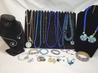 Vtg Now Blue Mixed Bulk Costume Jewelry Lot Necklace Bracelet Earring #1013