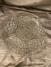 Clear Cut Glass Serving Platter Vintage 12" Round
