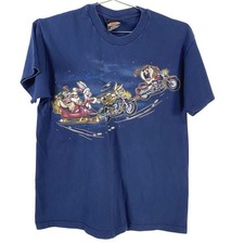 Vintage Harley-Davidson Shirt Mens Medium Blue Looney Tunes Made USA Xmas 00s