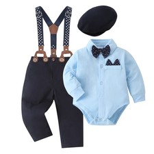 Baby Boy Clothes Set Infant Tuxedo Long Sleeve Gentleman Suit Outfits  Beret...