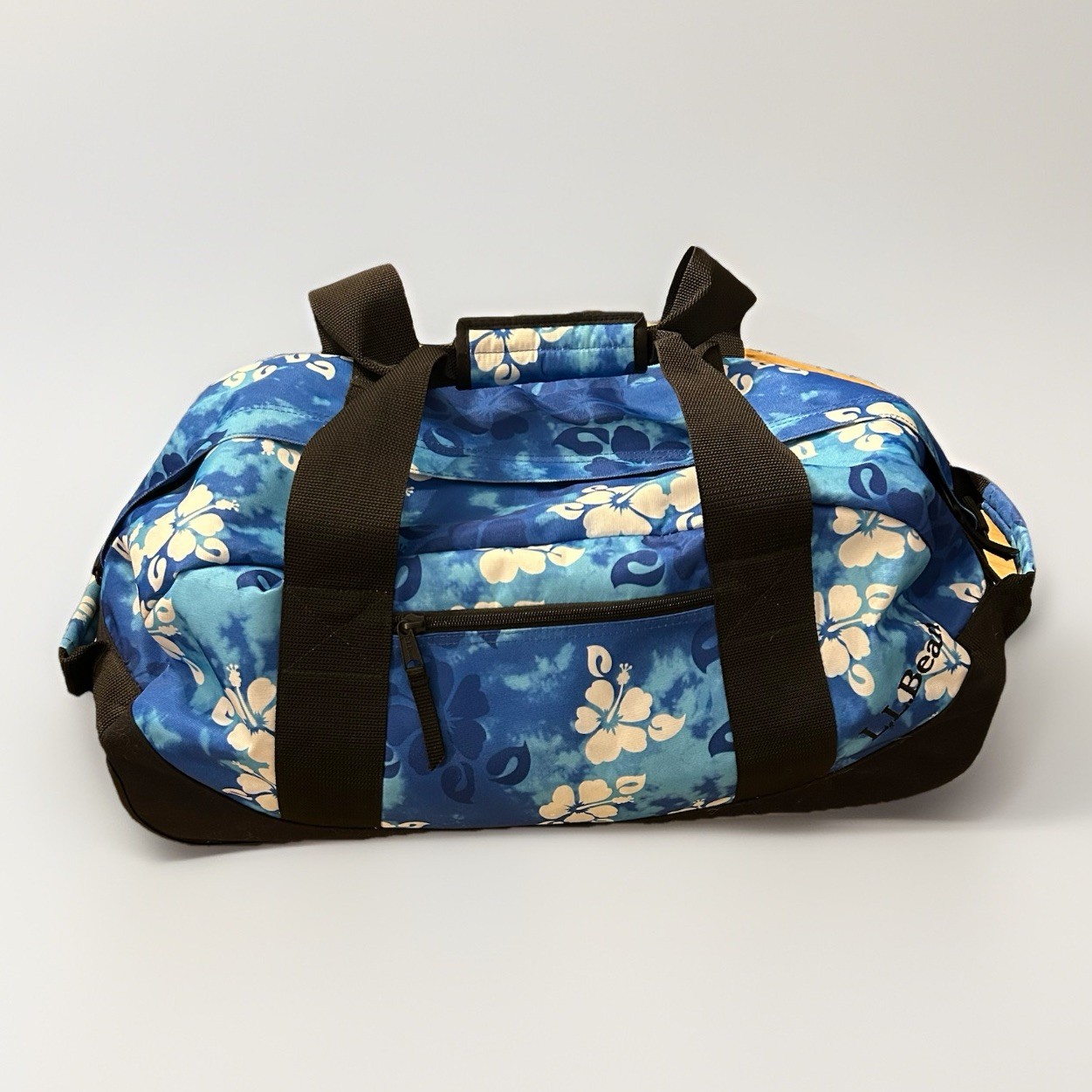 LL Bean Weekender Duffle Bag Blue Hawaiian Hibiscus Large Heavy Duty Travel Used