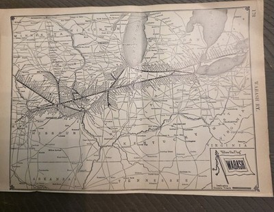 1918 By Poole Bros Two Sided Map Wabash System And Virginia Railroad  11'' x 7.5''