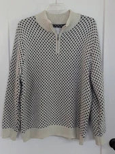 Long Wharf Mens XXL Blue Ivory 1/4 Zip Sweater Sustainable Ski Fisherman 