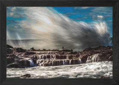 Tolle Welle schlägt Felsen gerahmtes Wandbild Poster Leinwanddruck Bild