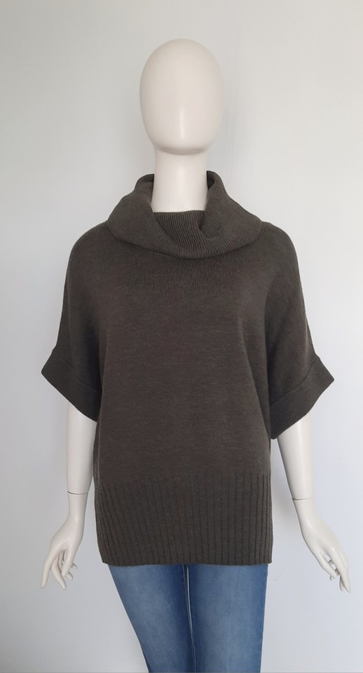 David Lawrence Knit Jumper Womens Medium Brown Marino Wool Roll Neck 1/2 Sleeve 