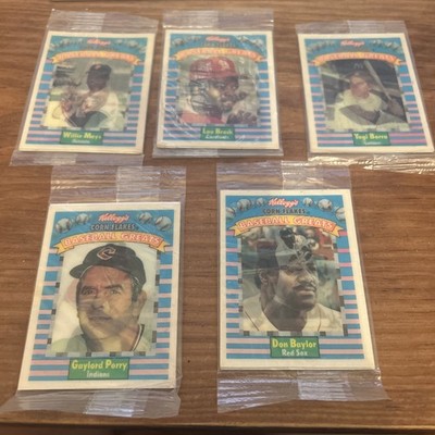 1991 Kellogg's Corn Flakes Baseball Greats - Mays, Berra, Brock , Baylor, Perry