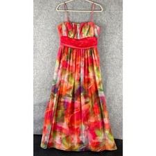 Eliza J Missy Dress Womens 12 Coral Pink Floral Maxi Waist Tie Flowy Romantic