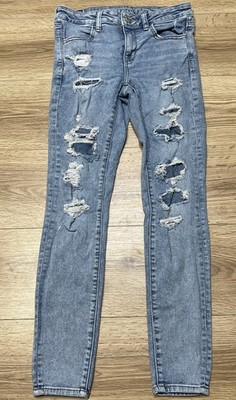 American Eagle Distressed Skinny Jeans Womens 4 Medium Wash Ripped Denim (A60)
