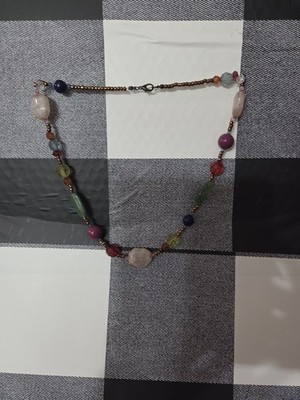 Multicolor Glass And Plastic Beaded String Necklace