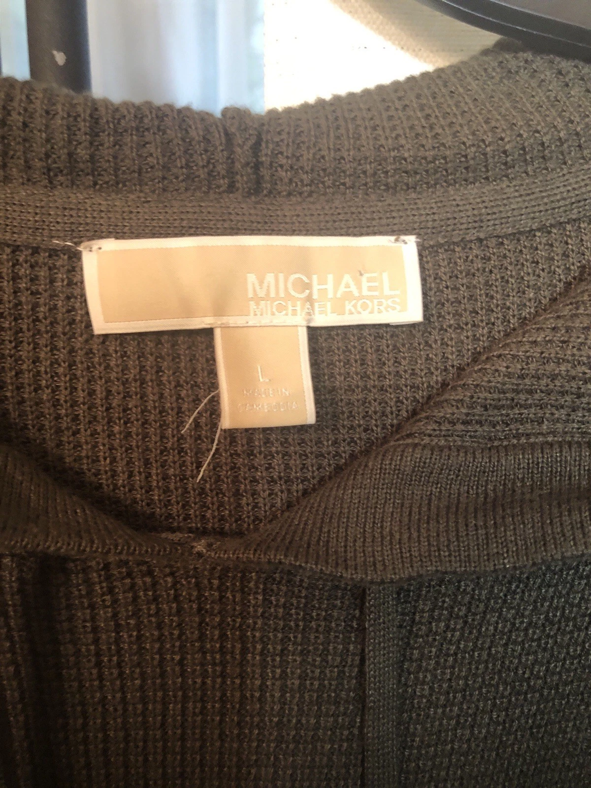 Felpa con cappuccio maglione donna Michael Michael Kors waffle termico verde oliva taglia large