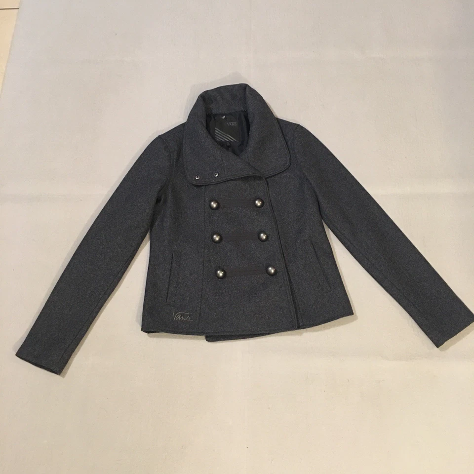 Chaqueta Vans Emerick Anchor Peacoat para mujer talla pequeña mezcla de lana bolsillos grises Foto 3 de 4