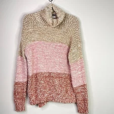 LC Lauren Conrad Fuzzy Eyelash Striped Turtleneck Sweater Women's Size Large