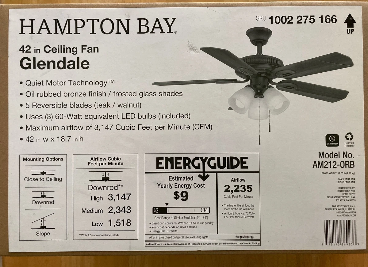 Hampton Bay Ceiling Fans 42 in Fan Width for sale | eBay