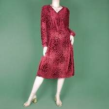 VINTAGE 90s Velvet Sheer 80s Burgundy Midi Pattern cockatil Dress Large 16 18