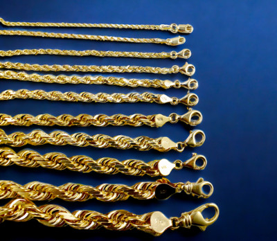 10K Yellow Gold SOLID Rope Necklace Chain Men Women Diamond Cut 1mm-10mm 16''-30''