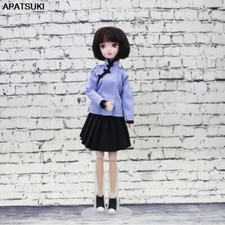 Blue Clothes for 11.5" Doll Outfits Chinese Traditional Tops Black Skirt Clothes