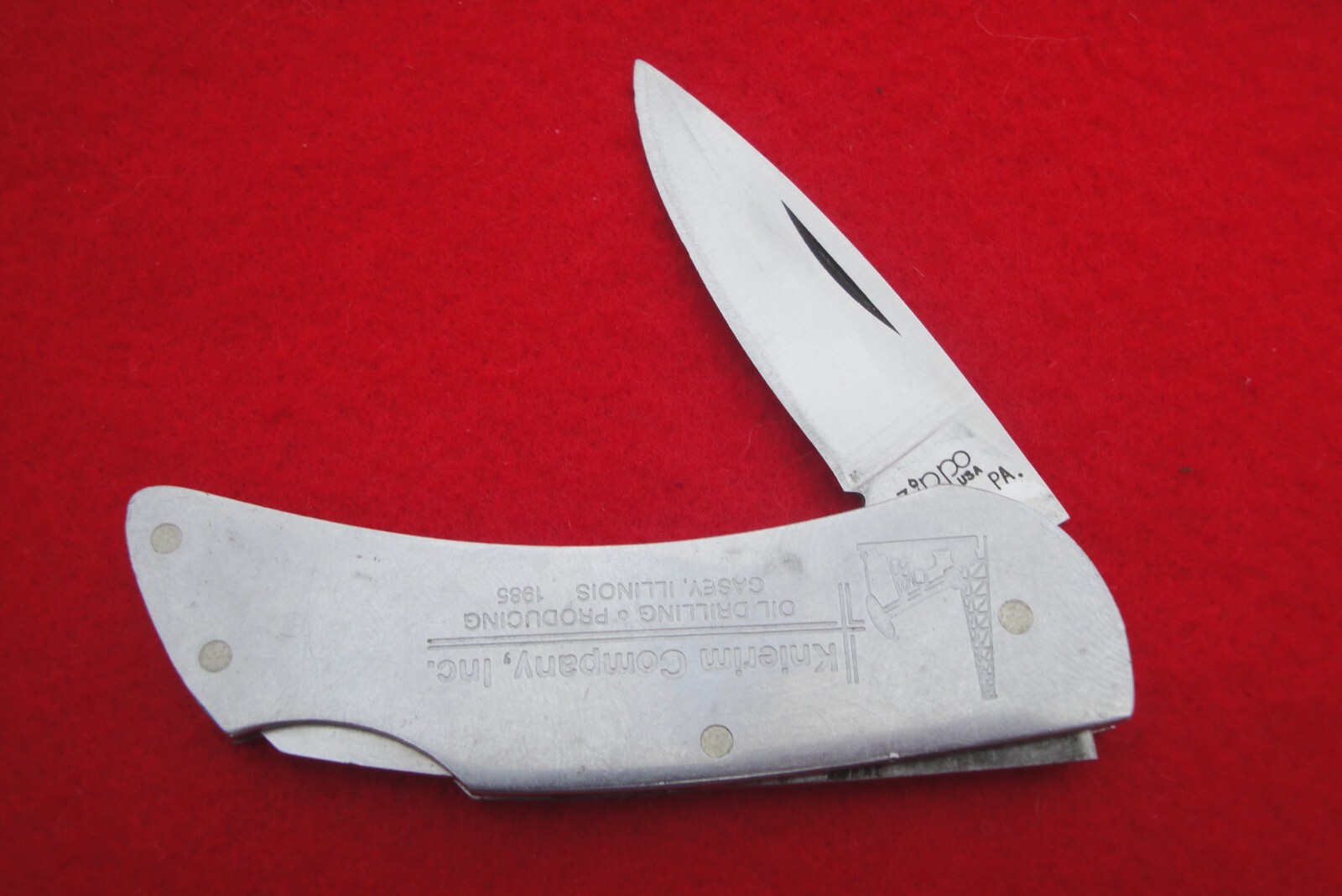 Zippo Lockback Pocket Knife Made USA Stainless OIL DRILLING 1985 CASEY