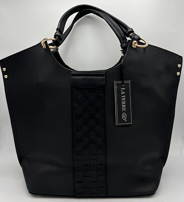 La Terre Fashion Woman’s Handbag Large Black Purse Top Handle NWT