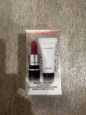 MAC Winter's Kiss Mini Lip Duo: Red Ruby Woo Lipstick & Clear Lipglass New