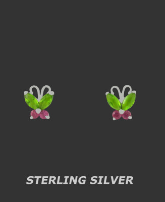 LAB CREATED RUBINE & PERIDOTS OHRSTECKER .925 Sterlingsilber - SCHRAUBVERSCHLUSS NEU MIT ETIKETT