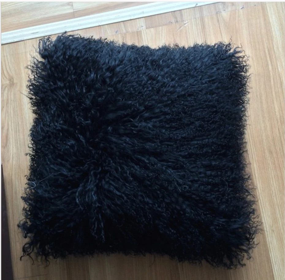 Real Mongolian Tibetan Lamb Fur Pillow Cushion Cover Pillowcase black Luxurious - Image 4 of 4