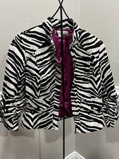 Zebra Animal Print Chic Zip Front Jacket Blazer Coat Sz. 12 Kelly & Diane