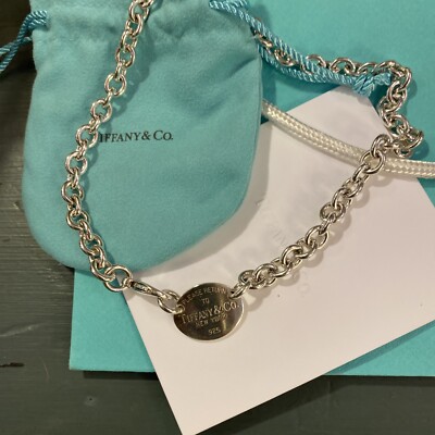 Tiffany Return to Tiffany Oval Tag Choker Necklace Silver W/ Pouch  Bag
