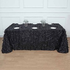 BLACK 90"x132" Taffeta RECTANGULAR TABLECLOTH Leaf Petals Design Party Supplies