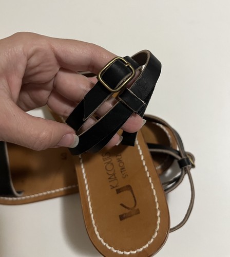 K Jacques KJ St Tropez Black Leather Strappy Ankle Flat Sandals Sz 40/9.5 Beach - Picture 10 of 12