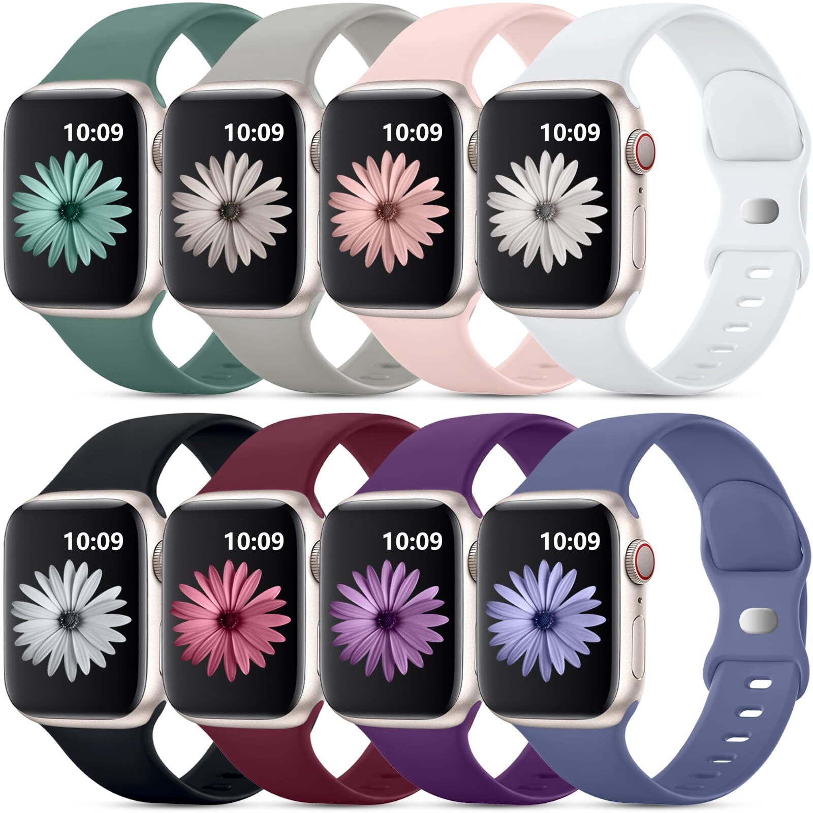 DaQin 8 Pack Sport Bands Compatible with Apple Watch Band 40mm 38mm 41mm 42mm 44