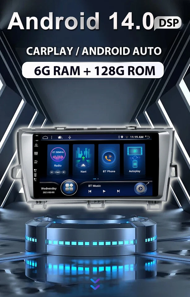 6GB+128GB Für Toyota Prius 3 2009-2015 Autoradio Android 14 GPS Navi WIFI DAB+AM - Bild 3 von 4