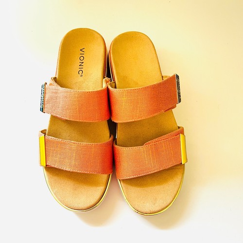 Vionic Brandie Platform Sandals Size 10 Slides Orthotic Two Strap Coral Orange - Picture 5 of 11