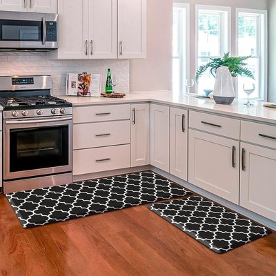 0.47'' Thick Ergonomic Anti-Fatigue Kitchen Mats [2 PCS] - Elegant Black Design