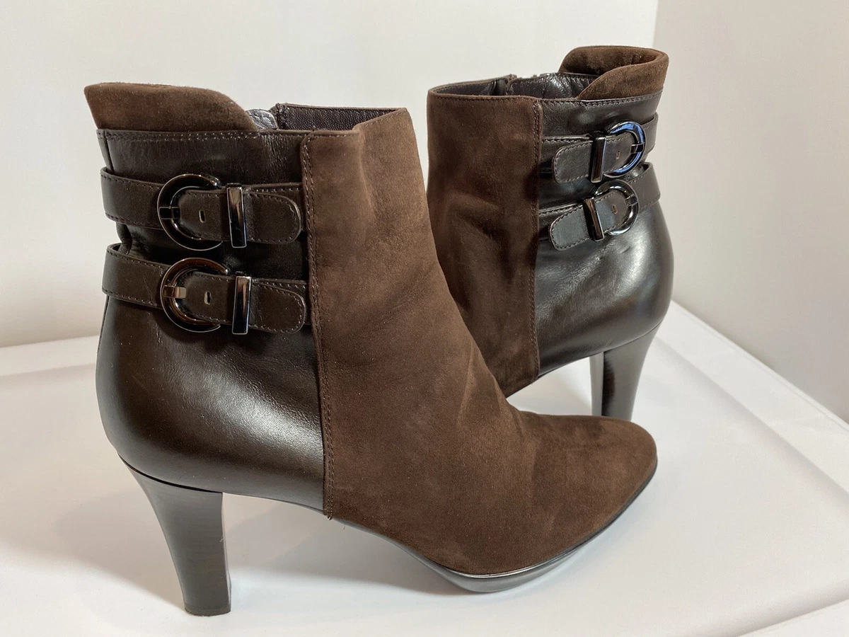 Aquatalia Women 8 Boots Vera Gomma Roma Brown Suede Leather Ankle Boots