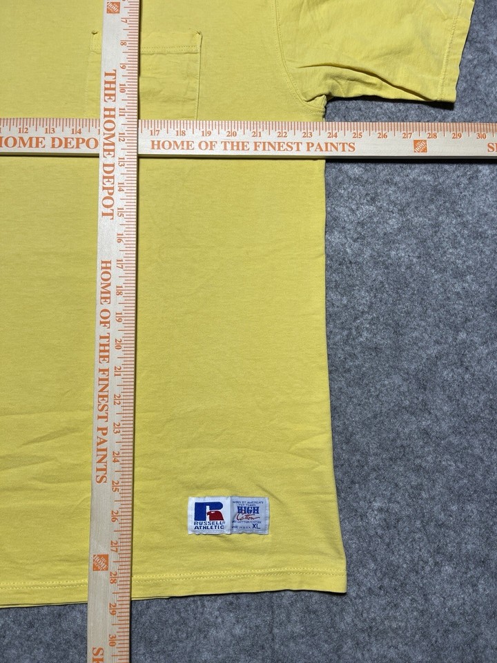 VINTAGE Pale Yellow Russell Shirt Blank POCKET Tee USA Made Skater