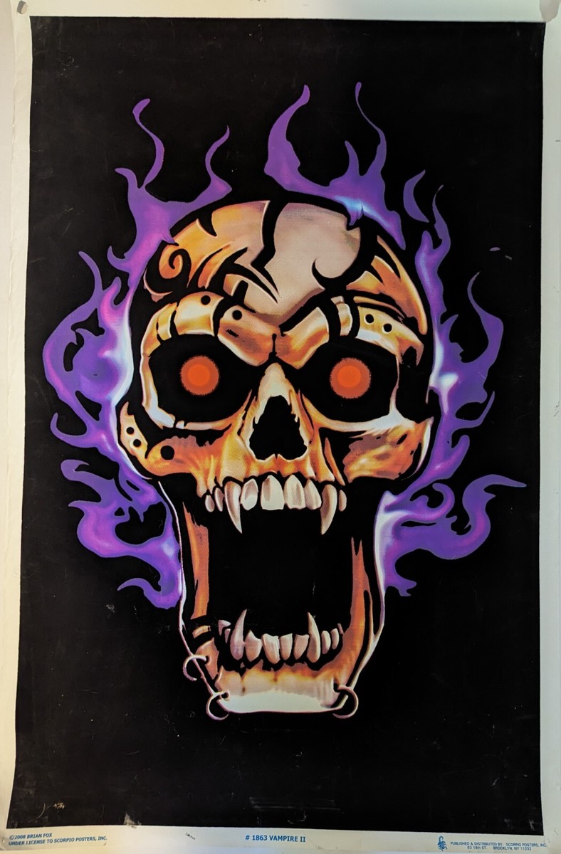 BLACK LIGHT POSTER ~ Vampire II Skull #1863 2008 Brian Fox 23x35