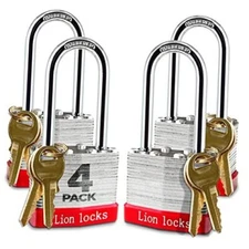 4 Keyed-Alike Padlocks w/ 2” Long Shackle, 8 Keys, Hardened 4PACK Long Shackle