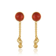 Girls Delicate Red Onyx Gemstone Earrings 925 Silver Gold Plated Jewelry