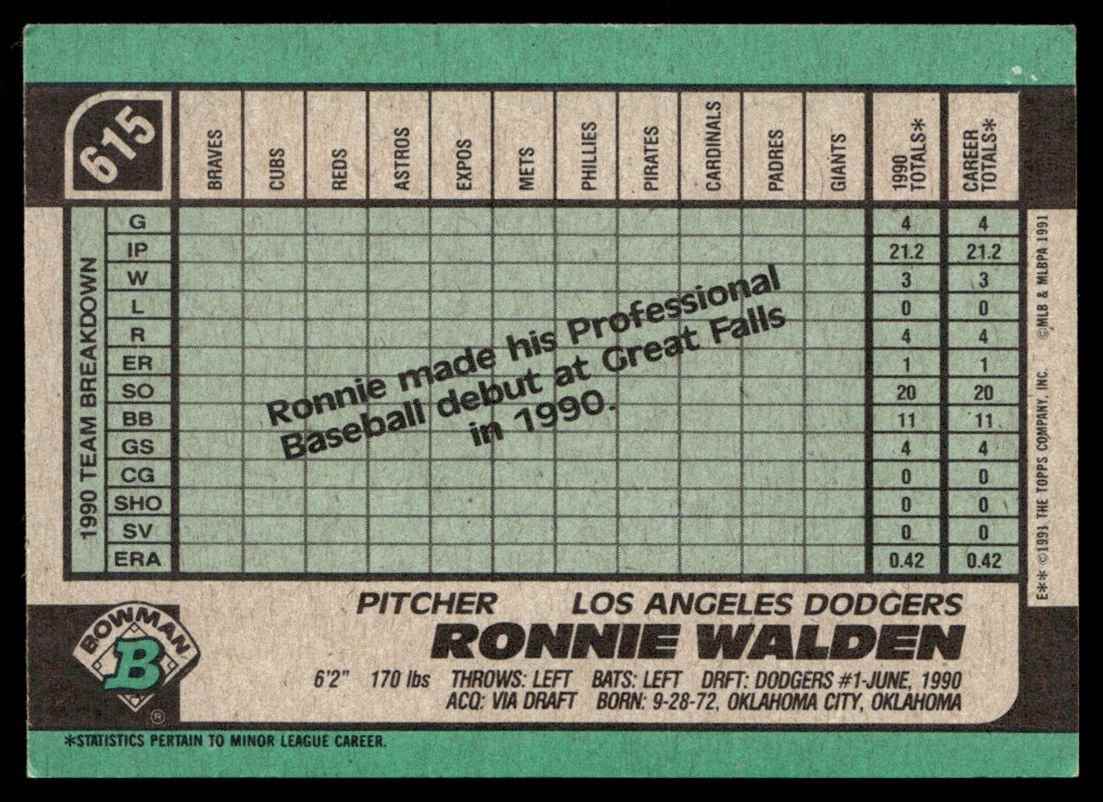 1991 Bowman Ronnie Walden RC Los Angeles Dodgers 615 eBay