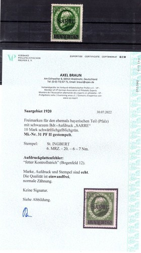 Saar 31II Abart Stamprato Gepr. Certificate (L0058
