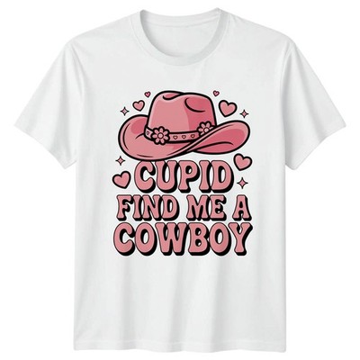 Cupid Find Me A Cowboy Damen T-Shirt Cowgirl Western Valentinstag