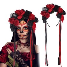 Mexican Flower Headband Day of the Dead Rose Floral Crown Headpiece for Girls...