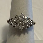Vintage Sterling Silver Cluster Ring 925 Clear Stones Floral Cocktail Ring